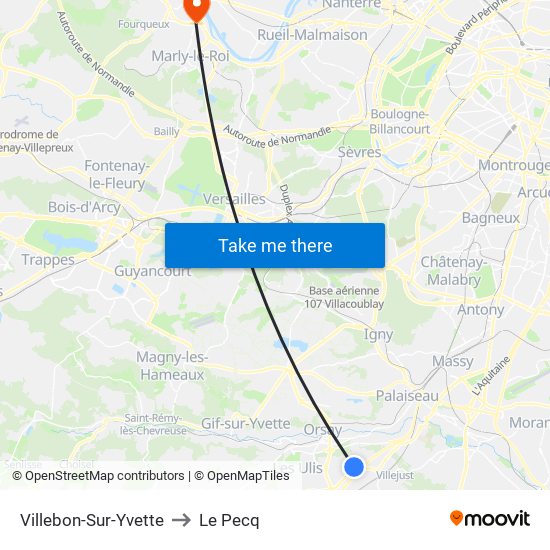 Villebon-Sur-Yvette to Le Pecq map