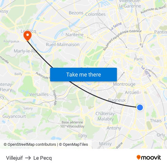 Villejuif to Le Pecq map