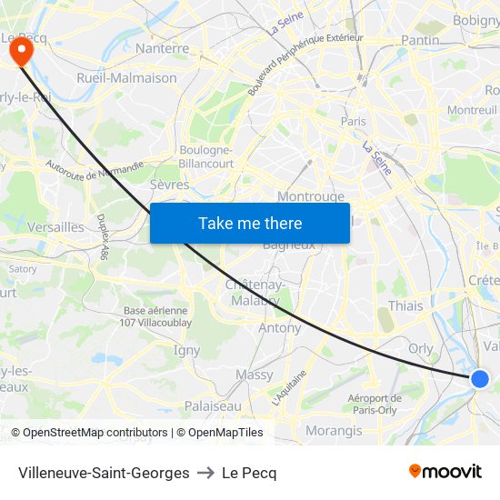 Villeneuve-Saint-Georges to Le Pecq map