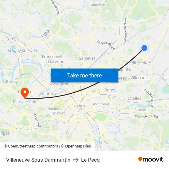 Villeneuve-Sous-Dammartin to Le Pecq map