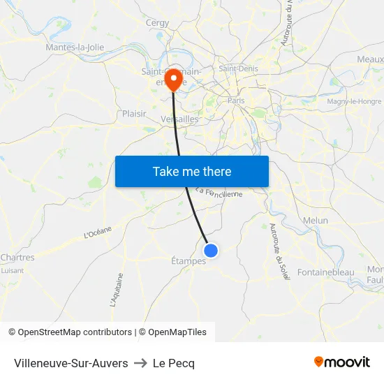 Villeneuve-Sur-Auvers to Le Pecq map