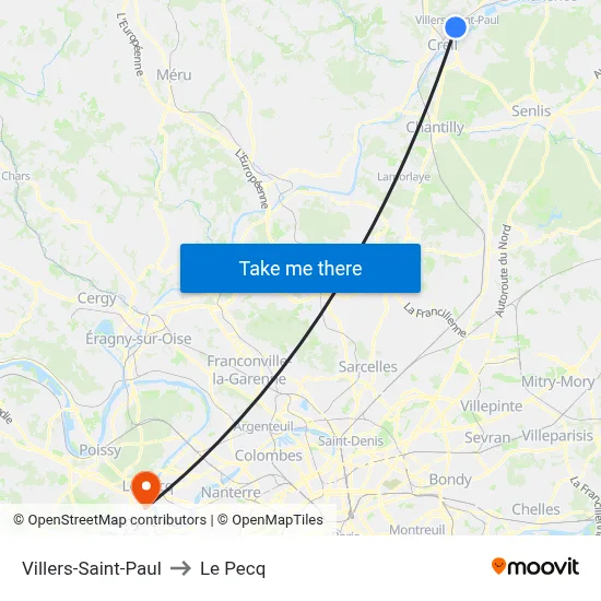 Villers-Saint-Paul to Le Pecq map