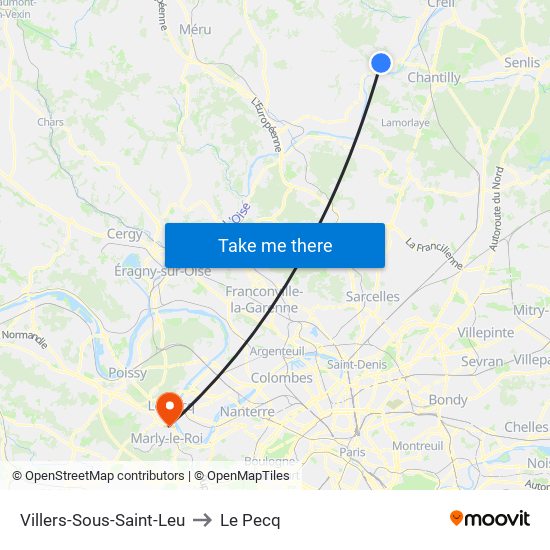 Villers-Sous-Saint-Leu to Le Pecq map