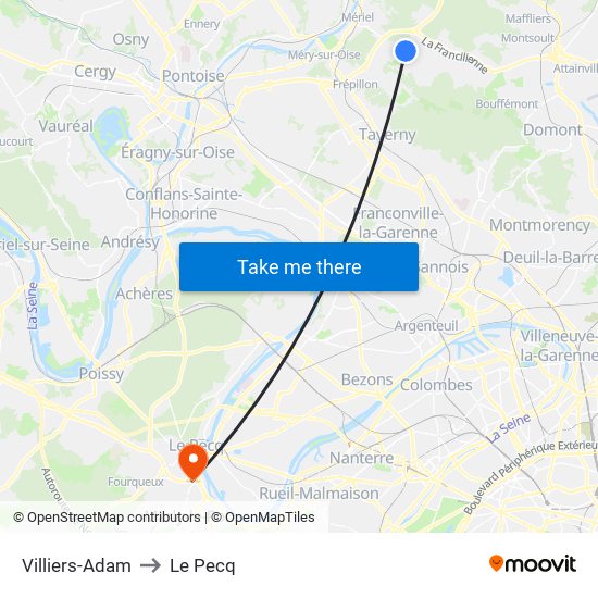 Villiers-Adam to Le Pecq map