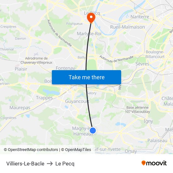 Villiers-Le-Bacle to Le Pecq map