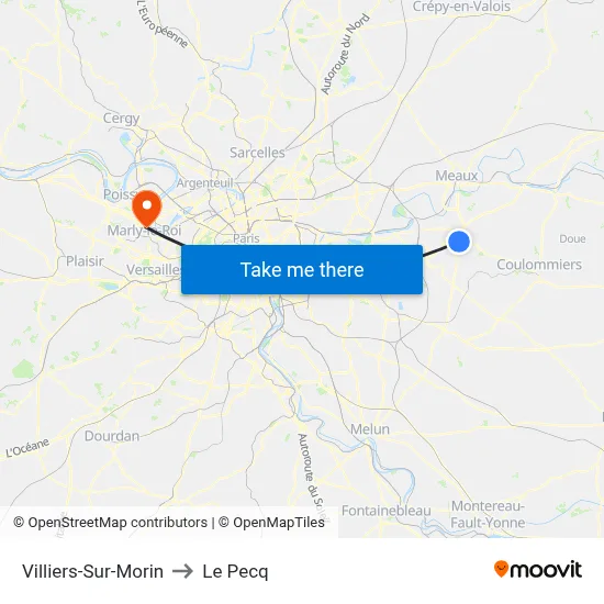 Villiers-Sur-Morin to Le Pecq map
