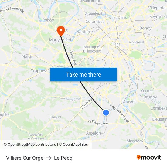 Villiers-Sur-Orge to Le Pecq map
