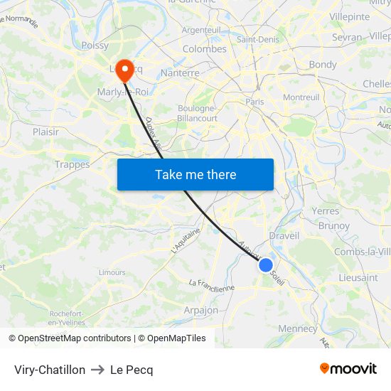 Viry-Chatillon to Le Pecq map