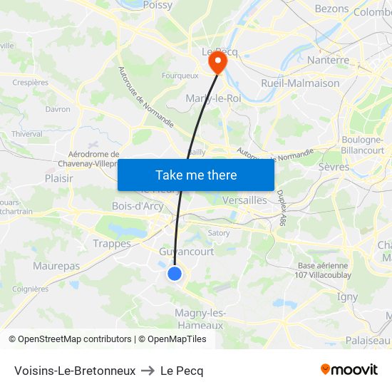 Voisins-Le-Bretonneux to Le Pecq map
