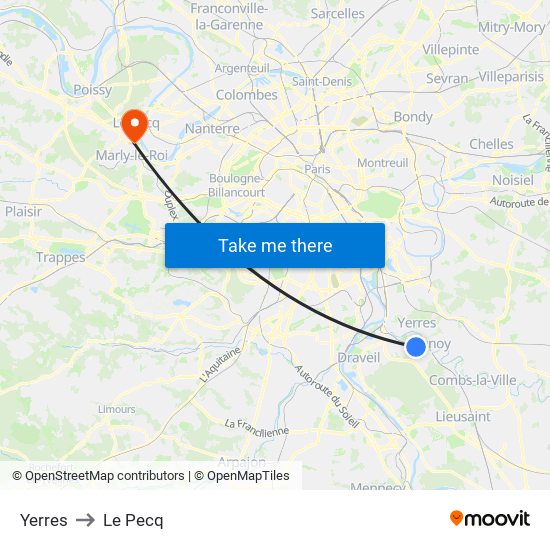 Yerres to Le Pecq map