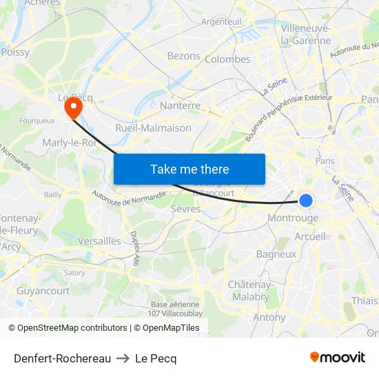 Denfert-Rochereau to Le Pecq map