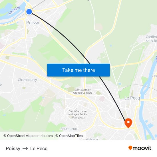 Poissy to Le Pecq map