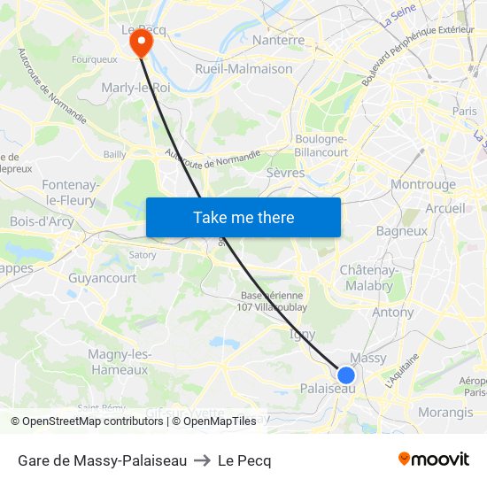 Gare de Massy-Palaiseau to Le Pecq map