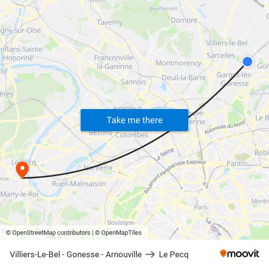Villiers-Le-Bel - Gonesse - Arnouville to Le Pecq map