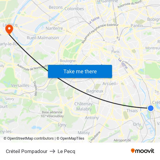 Créteil Pompadour to Le Pecq map