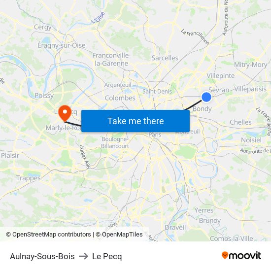 Aulnay-Sous-Bois to Le Pecq map