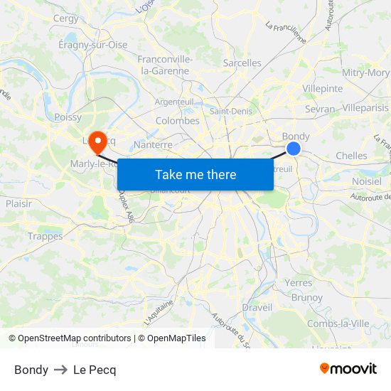 Bondy to Le Pecq map