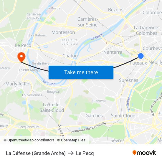 La Défense (Grande Arche) to Le Pecq map