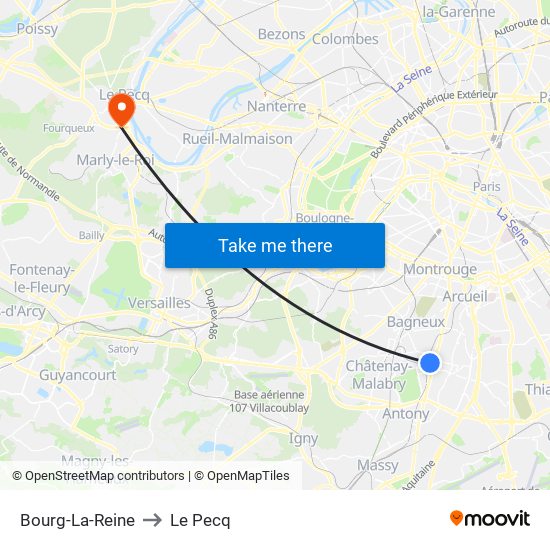 Bourg-La-Reine to Le Pecq map