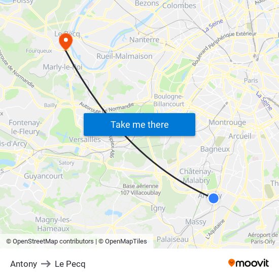 Antony to Le Pecq map
