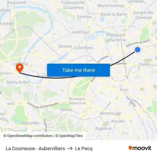 La Courneuve - Aubervilliers to Le Pecq map
