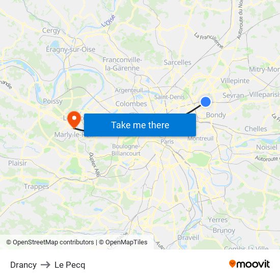 Drancy to Le Pecq map