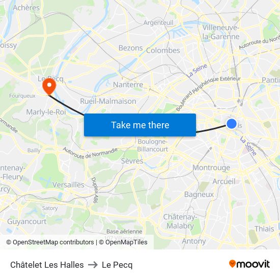 Châtelet Les Halles to Le Pecq map