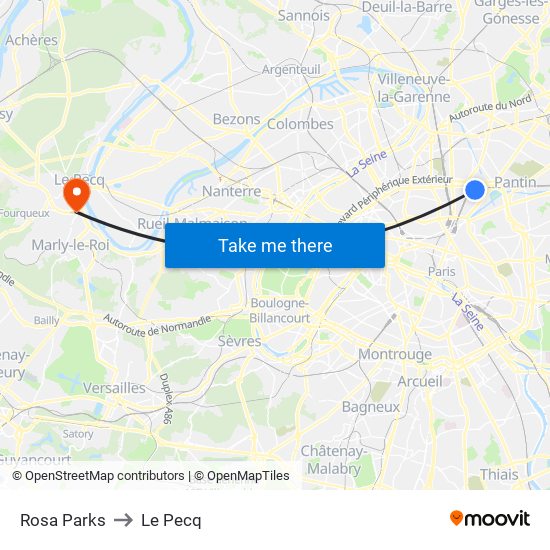 Rosa Parks to Le Pecq map
