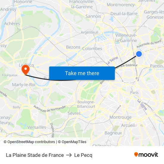 La Plaine Stade de France to Le Pecq map