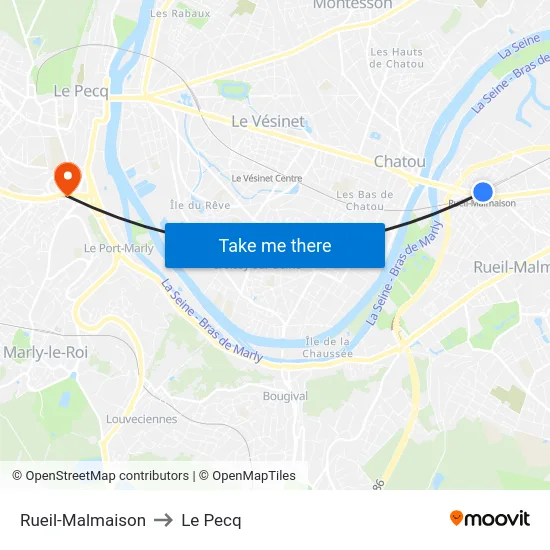 Rueil-Malmaison to Le Pecq map