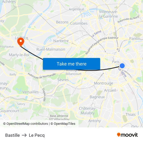 Bastille to Le Pecq map