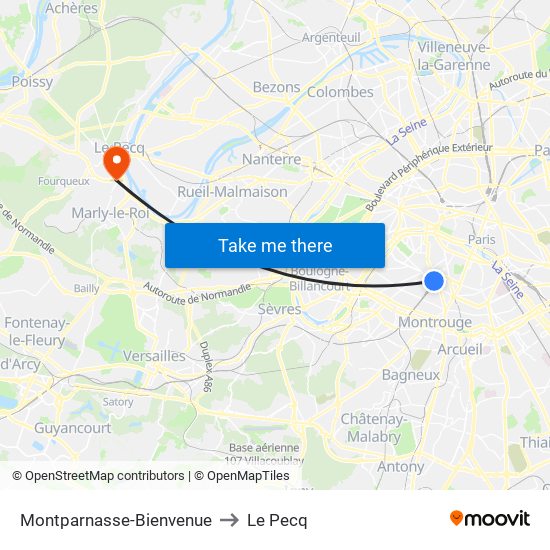 Montparnasse-Bienvenue to Le Pecq map