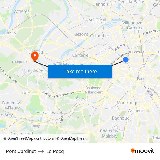 Pont Cardinet to Le Pecq map