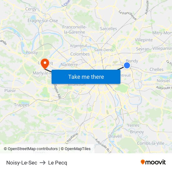 Noisy-Le-Sec to Le Pecq map