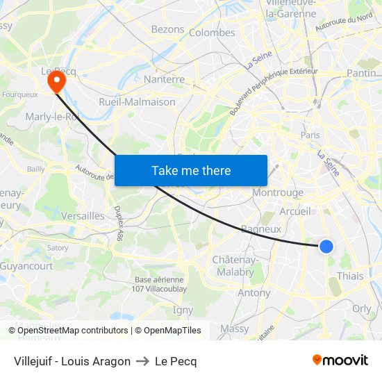 Villejuif - Louis Aragon to Le Pecq map