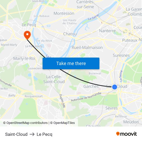 Saint-Cloud to Le Pecq map