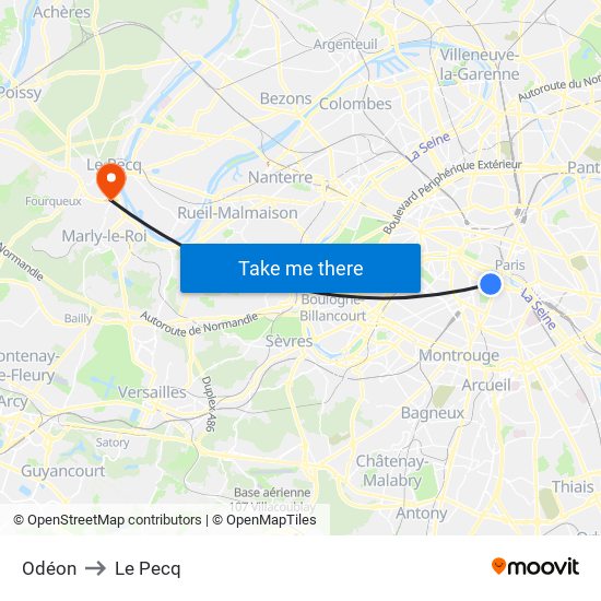 Odéon to Le Pecq map