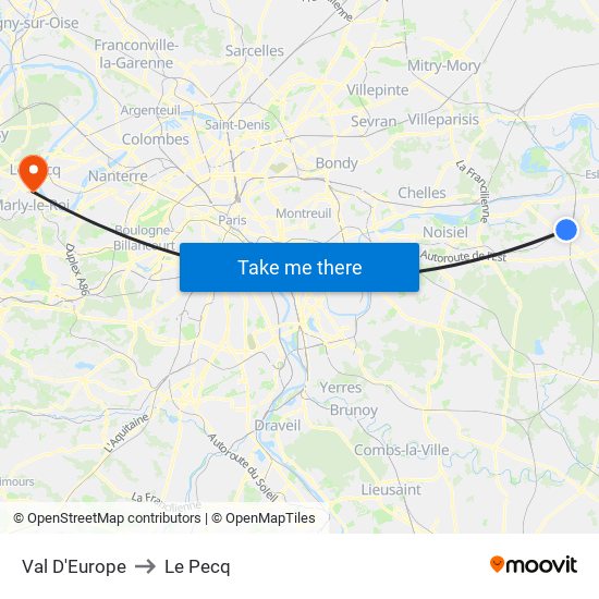 Val D'Europe to Le Pecq map