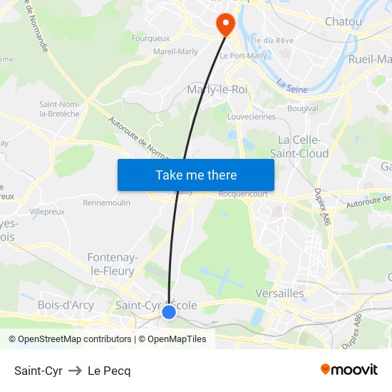 Saint-Cyr to Le Pecq map