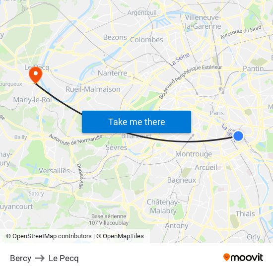 Bercy to Le Pecq map