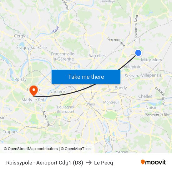Roissypole - Aéroport Cdg1 (D3) to Le Pecq map