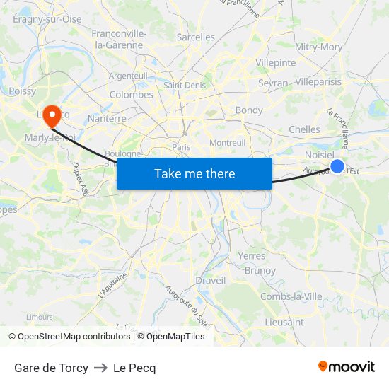Gare de Torcy to Le Pecq map