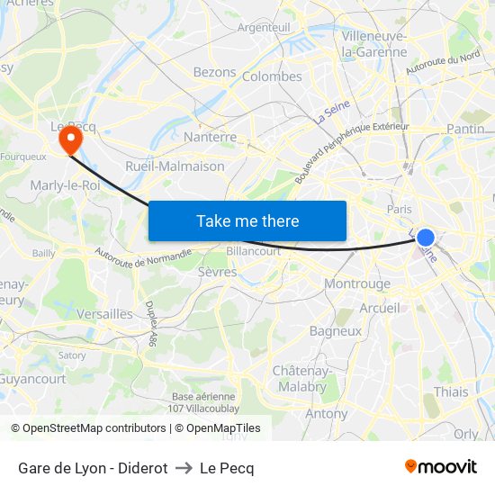 Gare de Lyon - Diderot to Le Pecq map