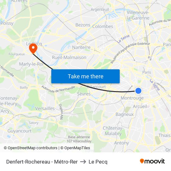 Denfert-Rochereau - Métro-Rer to Le Pecq map