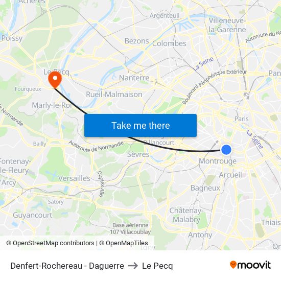Denfert-Rochereau - Daguerre to Le Pecq map