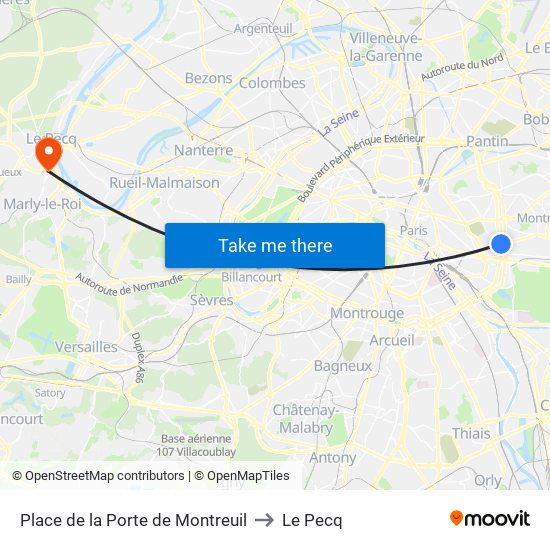 Place de la Porte de Montreuil to Le Pecq map
