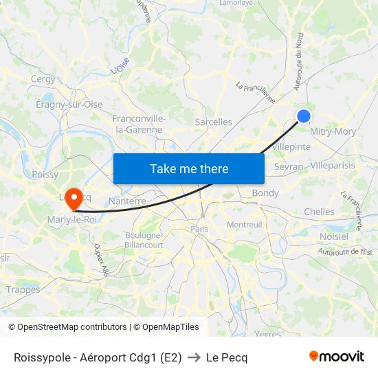 Roissypole - Aéroport Cdg1 (E2) to Le Pecq map