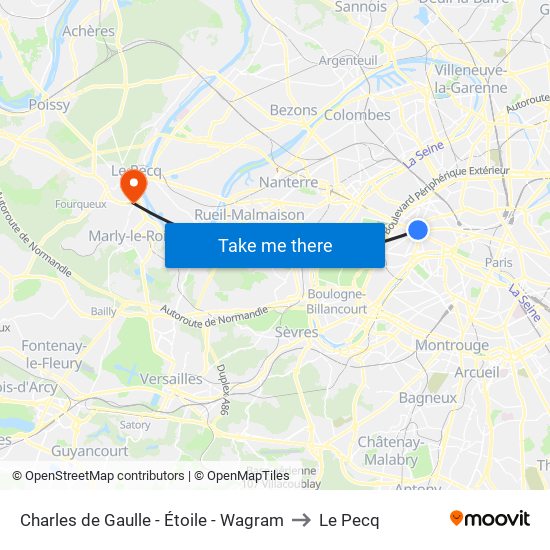 Charles de Gaulle - Étoile - Wagram to Le Pecq map