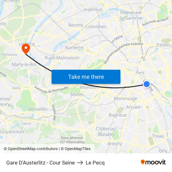 Gare D'Austerlitz - Cour Seine to Le Pecq map