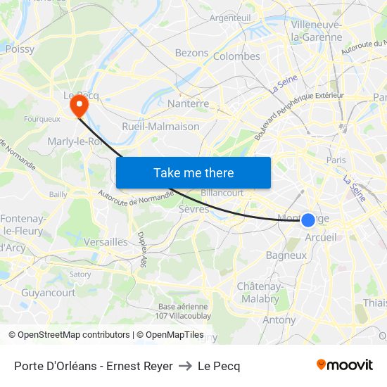 Porte D'Orléans - Ernest Reyer to Le Pecq map